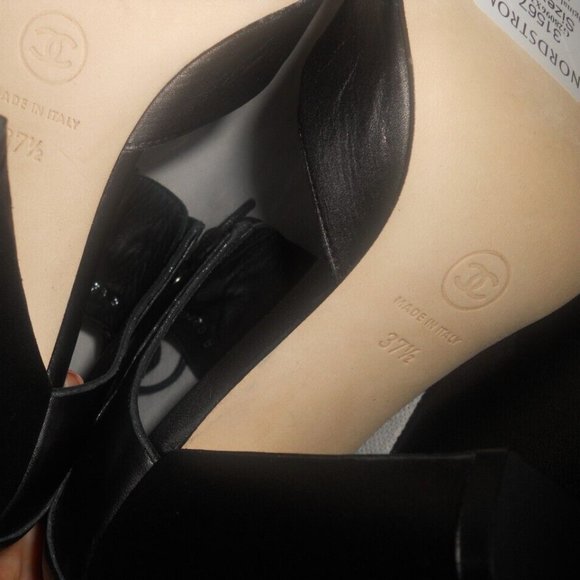 CHANEL Black Leather Cinema Mary Jane Lace Tie Up Pumps Shoes Heels - Picture 11 of 14